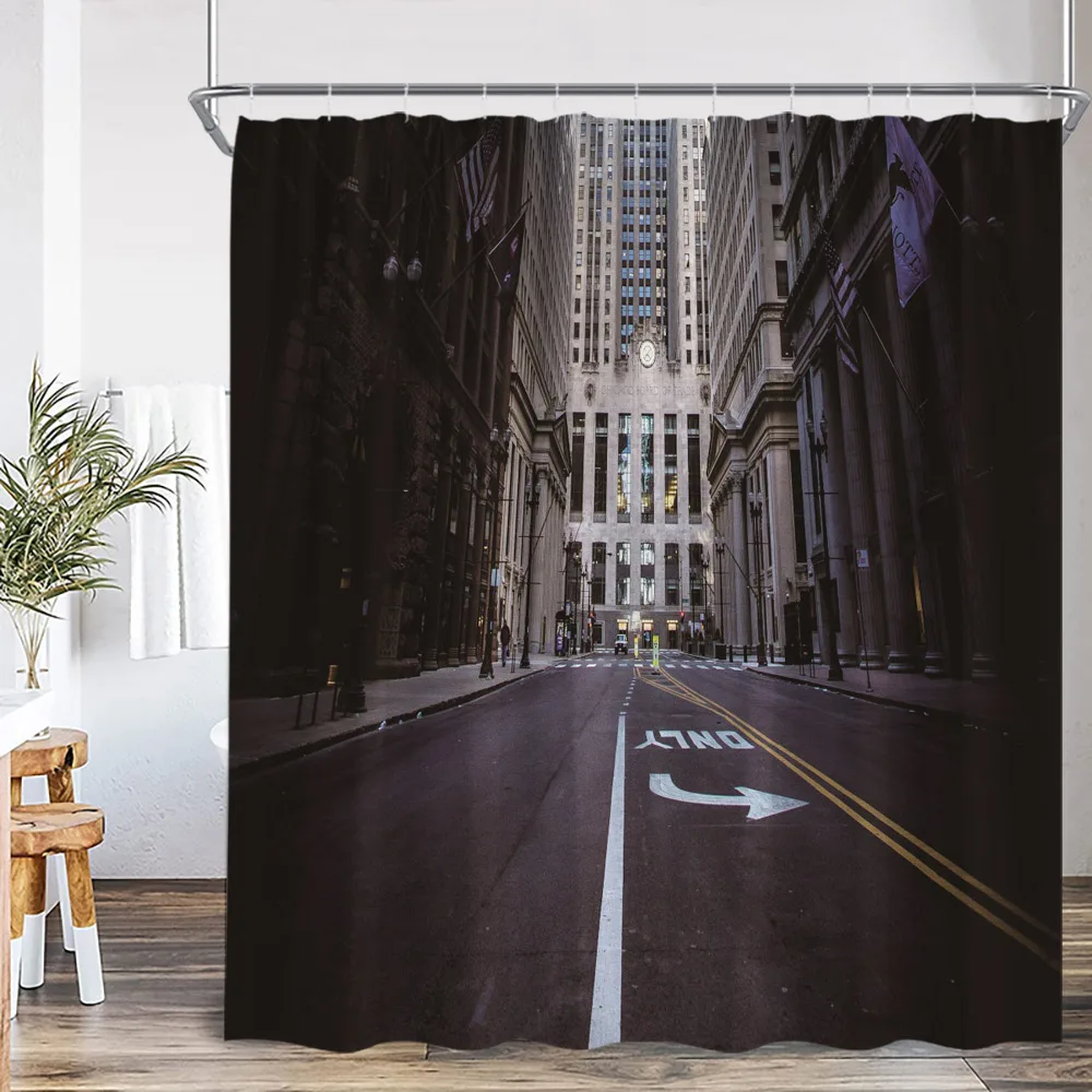 Cityview Shower Curtains Night City View High Buildings Street View Bathroom Decor Modern Architecture Polyester Bath Curtain