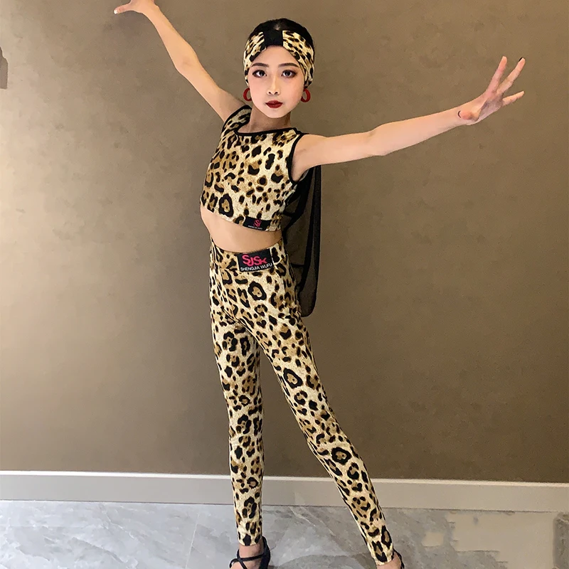 2023 Latin Dance Performance Costumes Leopard Tops Latin Pants Suit Practice Clothes Chacha Rumba Latin Dance Clothes DN15802