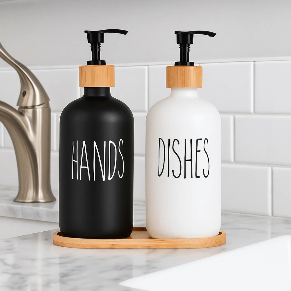 

2Pcs Refillable Hand Dish Soap Dispenser Rust-Proof 475ML Soap Dispenser Bottle Anti-Rust Pump with Plate Lotion Pump Bottle