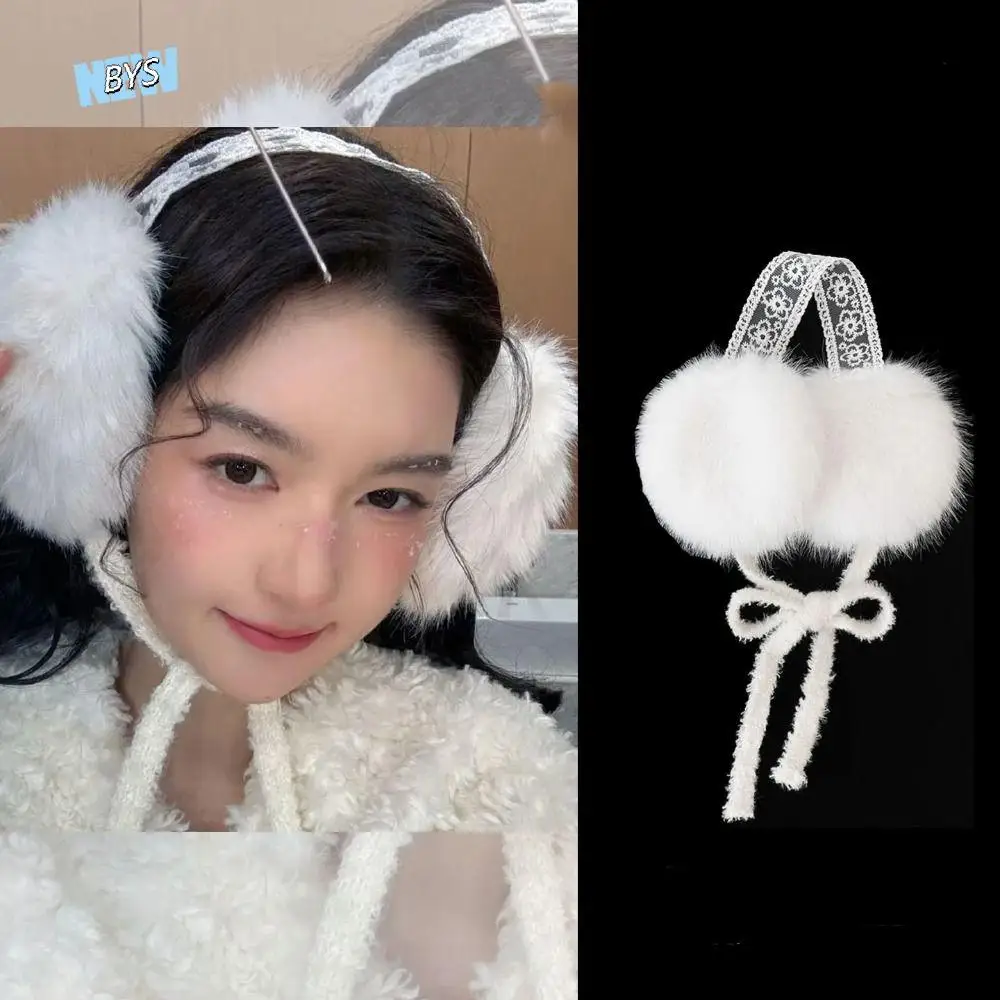 

Soft Ear Cap Lace Plush Earmuffs JK Headwear Cold Proof Ear Cover Keep Warmer Earflap Winter Earmuffs Skiing