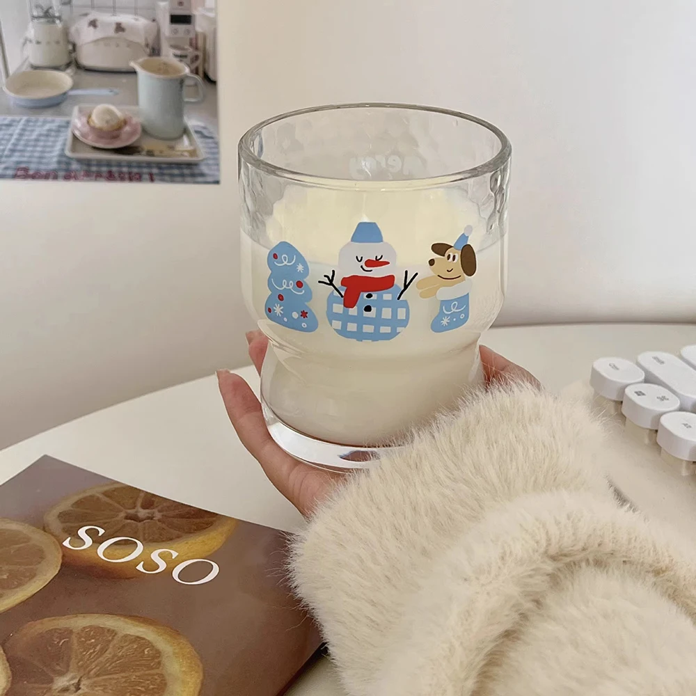 

Cute Christmas Glass Cup For Coffee Juice Wine Kawaii Christmas Mug Clear Whiskey Cocktail Ice Cream Dessert Cups Gift 300ml