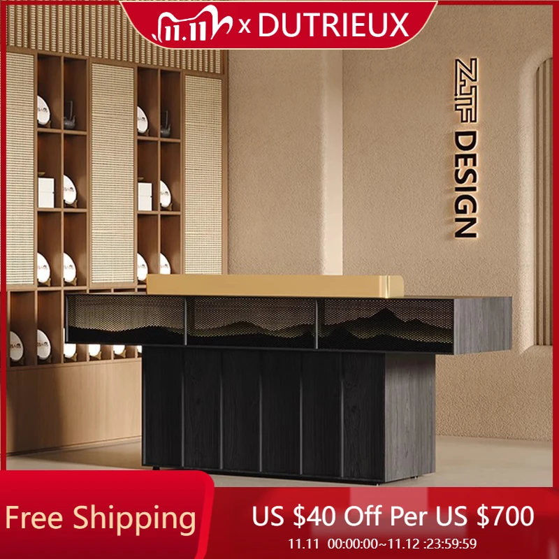 

High-end Luxury Reception Desks Black Light Luxury Design L Shaped Reception Desks High Quality Elegant Bureau Office Furniture