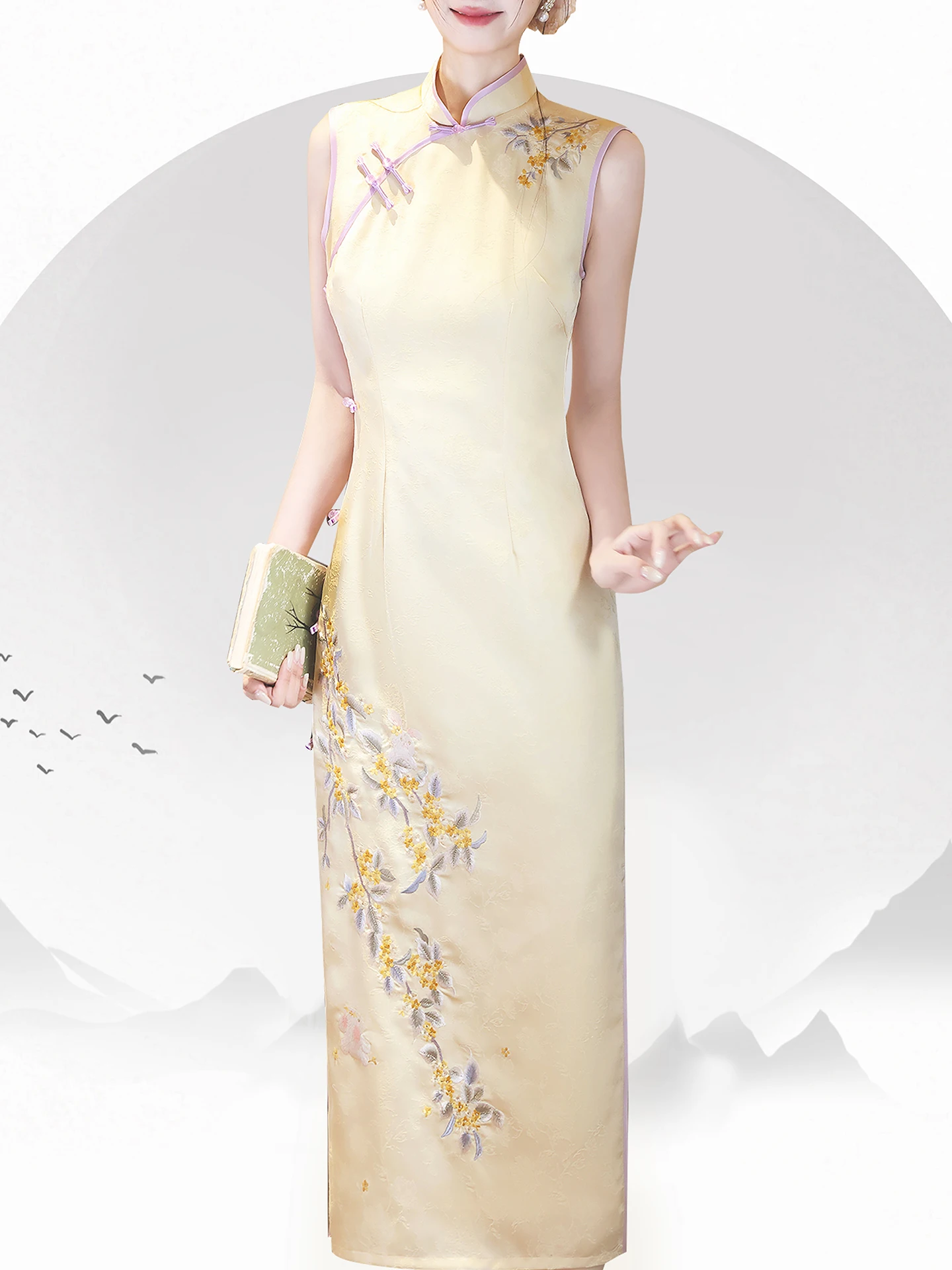 Yellow Sleeveless Embroidered Wedding Dress Women's Small Size Midi Length Flag Robe Style Breathable Summer New Ar...