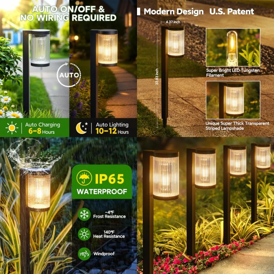 

Solar Pathway Lights Outdoor, Upgraded Outdoor Solar Lights for Outside Super Bright Up to 1Hrs, IP65 Waterproof Solar Garden L