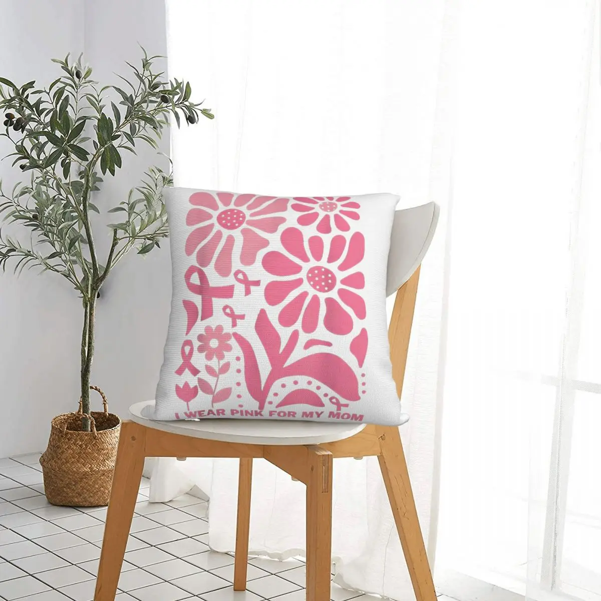 Retro Groovy Breast Cancer I Wear Pink For My Mom Pillow Covers Polyester Home Cushion Cover Cute Decor Pillowcase 45*45