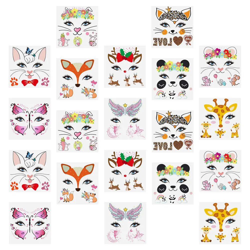 

20 листов временных наклеек для лица для детей: рождественские татуировки-наклейки с животными, безопасные, прочные, экологичные, для самостоятельного оформления лица