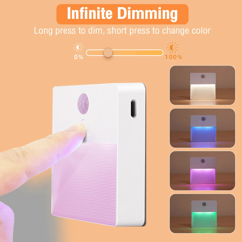 LED Motion Sensor Wall Light Multi-color USB Charging Magnetic Wardrobe Night Light Energy Saving Home Emergency Lighting