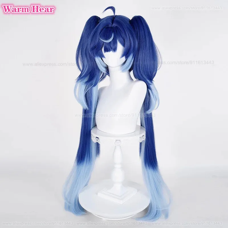 วิกผมคอสเพลย์อนิเมะ Zizi 2025 Game Iuno แบบสังเคราะห์ยาว 100 ซม. สีน้ำเงินไล่ระดับ หางม้าคู่ ทนความร้อน สำหรับฮาโลวีน