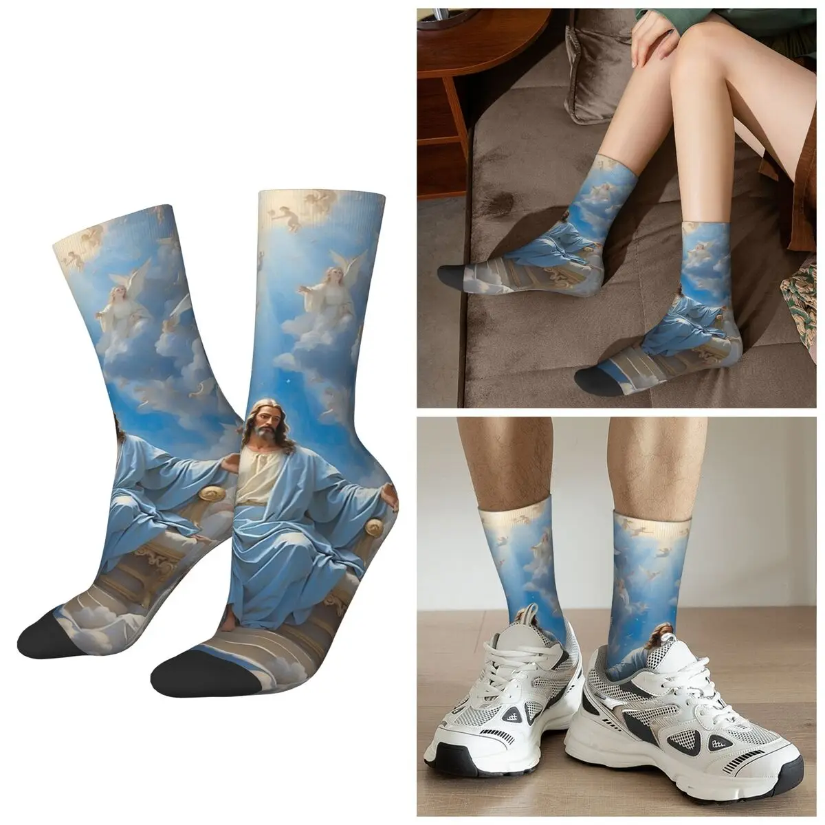 

Носки All Seasons Angel Jesus Christ Rebirth In Heaven, спортивные носки средней длины в стиле Харадзюку, повседневные носки для мужчин и женщин, подарки