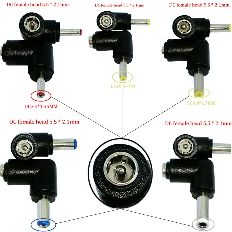 

2Piece DC Round Mouth Power Conversion Head 5.5*2.1 Female To 3.5*1.35/4.0*1.7/4.8*1.7/5.5*2.1/5.5*2.5mm Elbow 90 Degrees