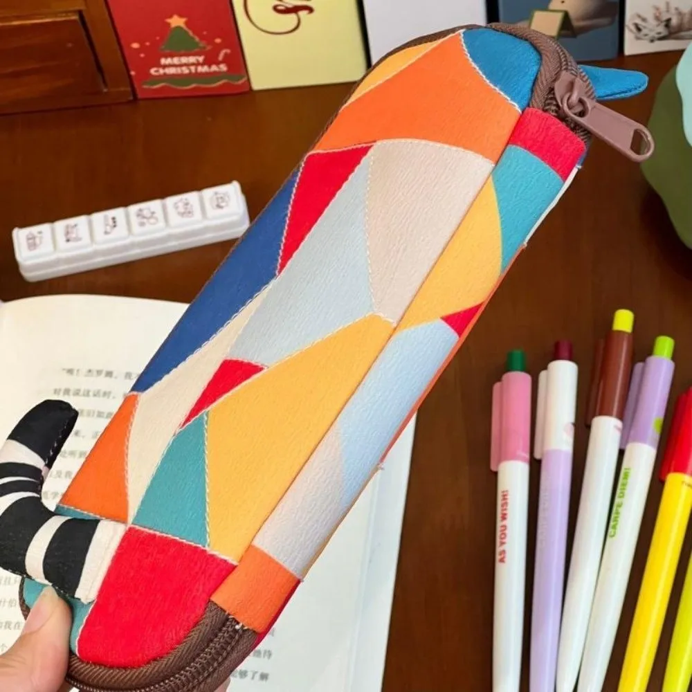 Cute Cloth Cat Pencil Case Japanese Style Color Block Cartoon Pen Bag Zipper Multifunctional Stationery Storage Bag Office