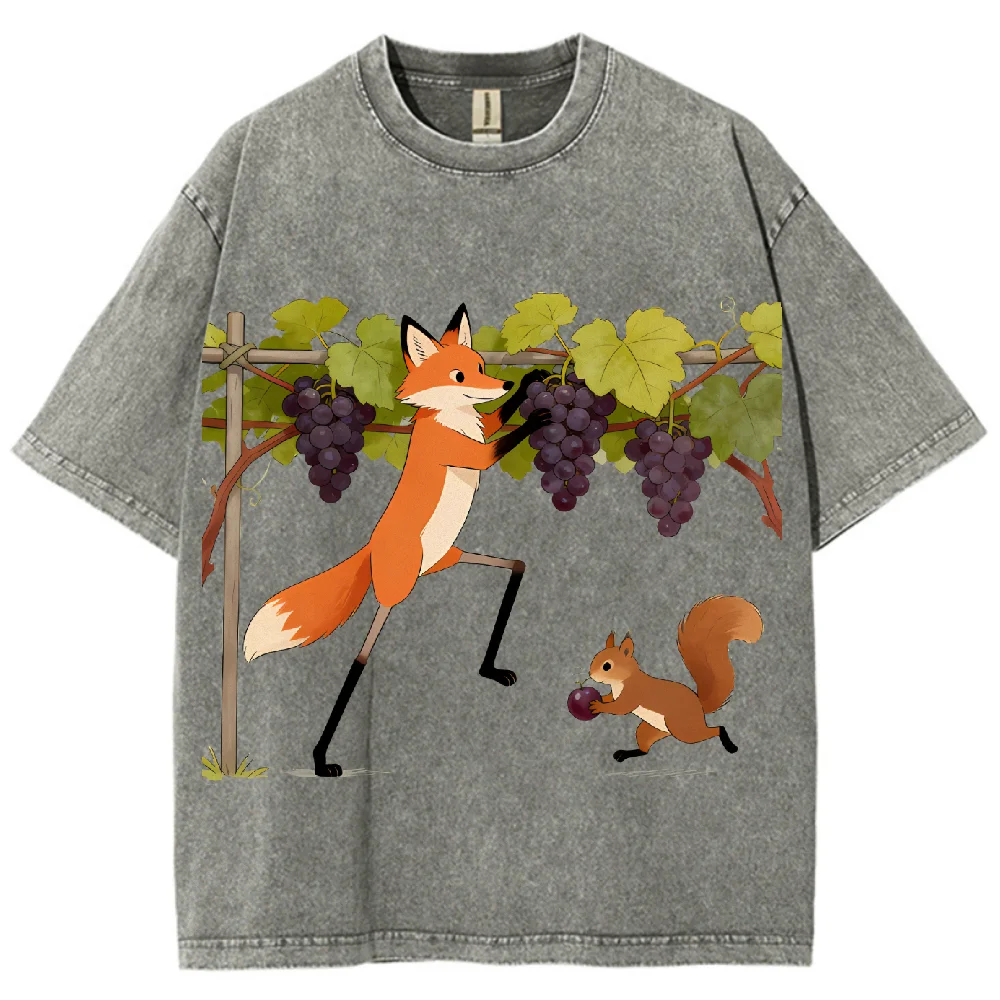 

Washed Fox Squirrel Pattern Oversized T Shirt CasualUnisex Cotton Graphic Tee for Nature Fans SummerStreetwear Harajuku Y2K Soft