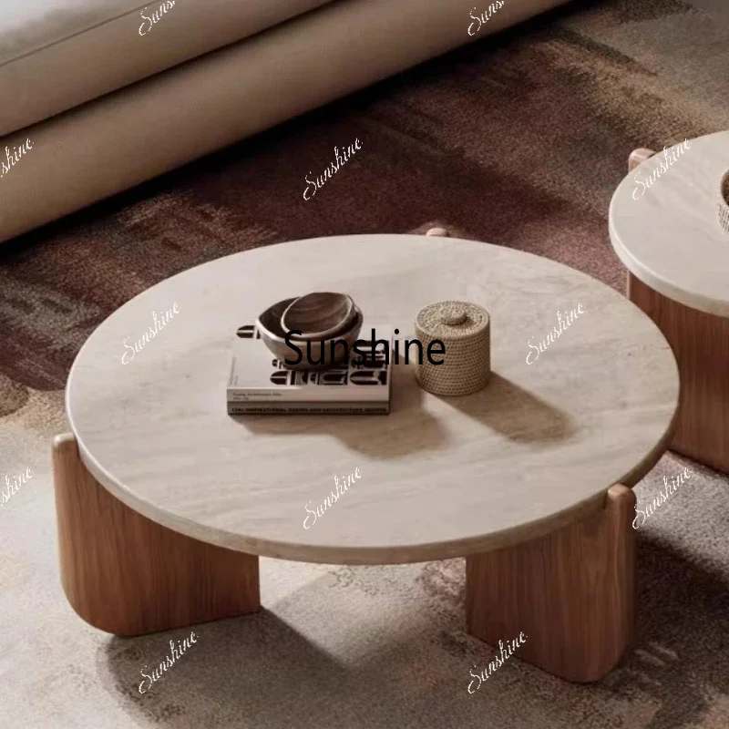 

Wabi Sand wind travertine rock slab round coffee table household small apartment medium and ancient style coffee tableTJ