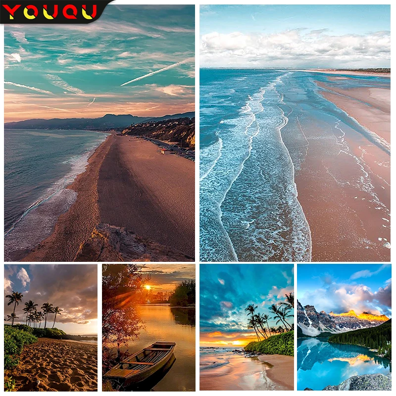 YOUQU Landscape Diamond Painting DIY Beach Sunset Diamond Embroidery Cross Stitch Mosaic Picture 5D Home Decoration Art Gift