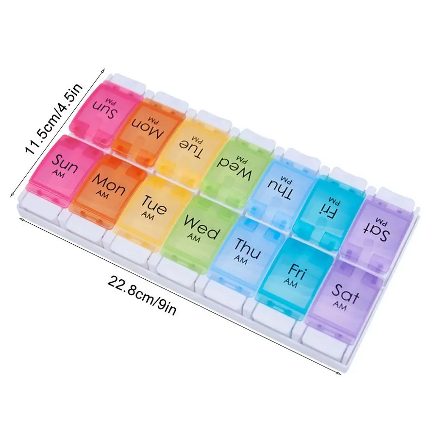 Weekly Pill Box (2x7 Days), Large Daily Pill Box, Easy to Open, BPA Free, Holds Medication/Vitamins/Fish Oil/Supplements