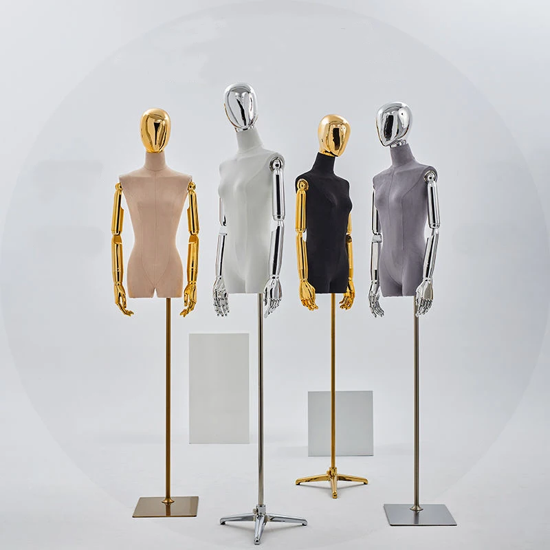 New Arrival Fabric Cover Female Half-body Mannequin Body with Metal Base for Wedding Clothing Display Dress Form