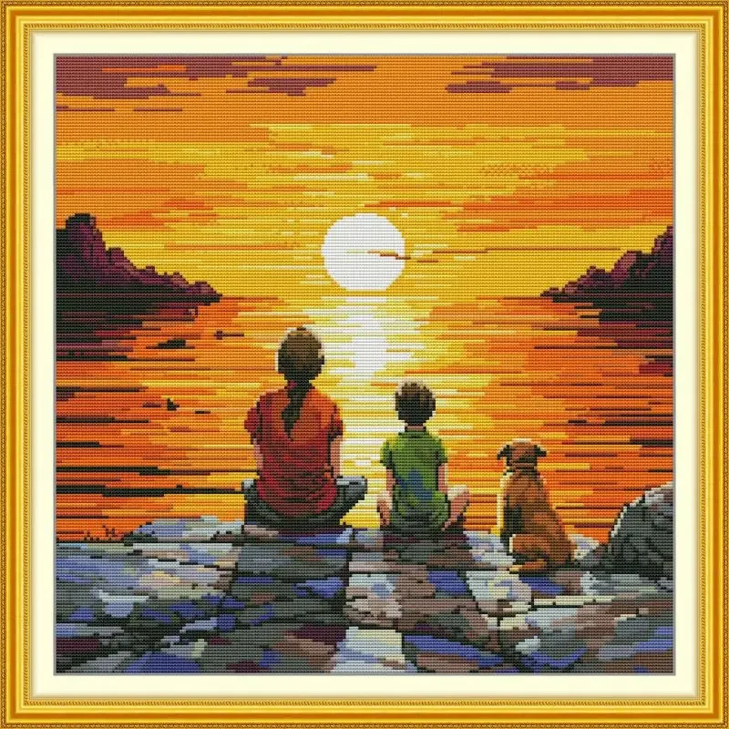 

Maydear Cross Stitch Kit, 11CT/14CT/16CT/9CT Aida Fabric,DMC Threads Sewing Pattern Embroidery Set-Sunrise over the sea