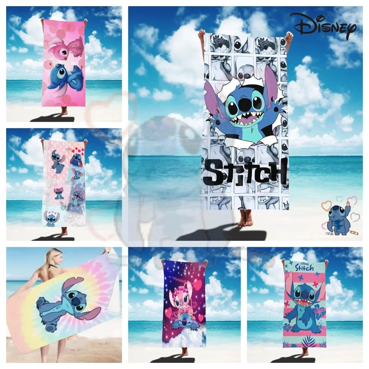 

Disney Stitch Cartoon Bath Towel Anime Figures Lilo & Stitch Cute Beach Towel Summer Swim Bath Towel Bathroom Supplies 75x150CM