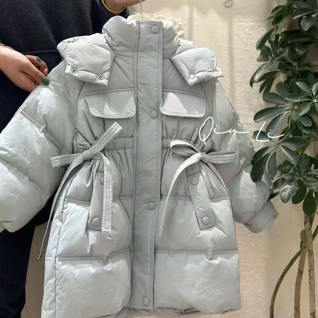 

2025 New Foreign Style Little Girl Medium and Long Cotton-padded Jacket Winter Thickened Cotton-padded Jacket