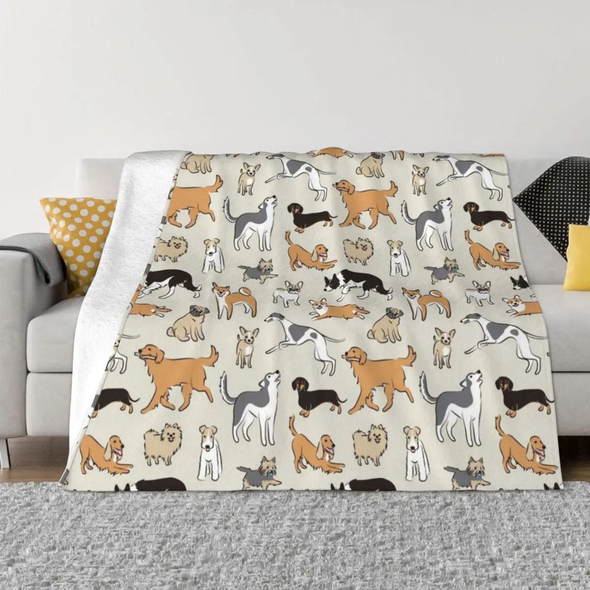 Dogs Fun beige Throw Blanket furry Camping