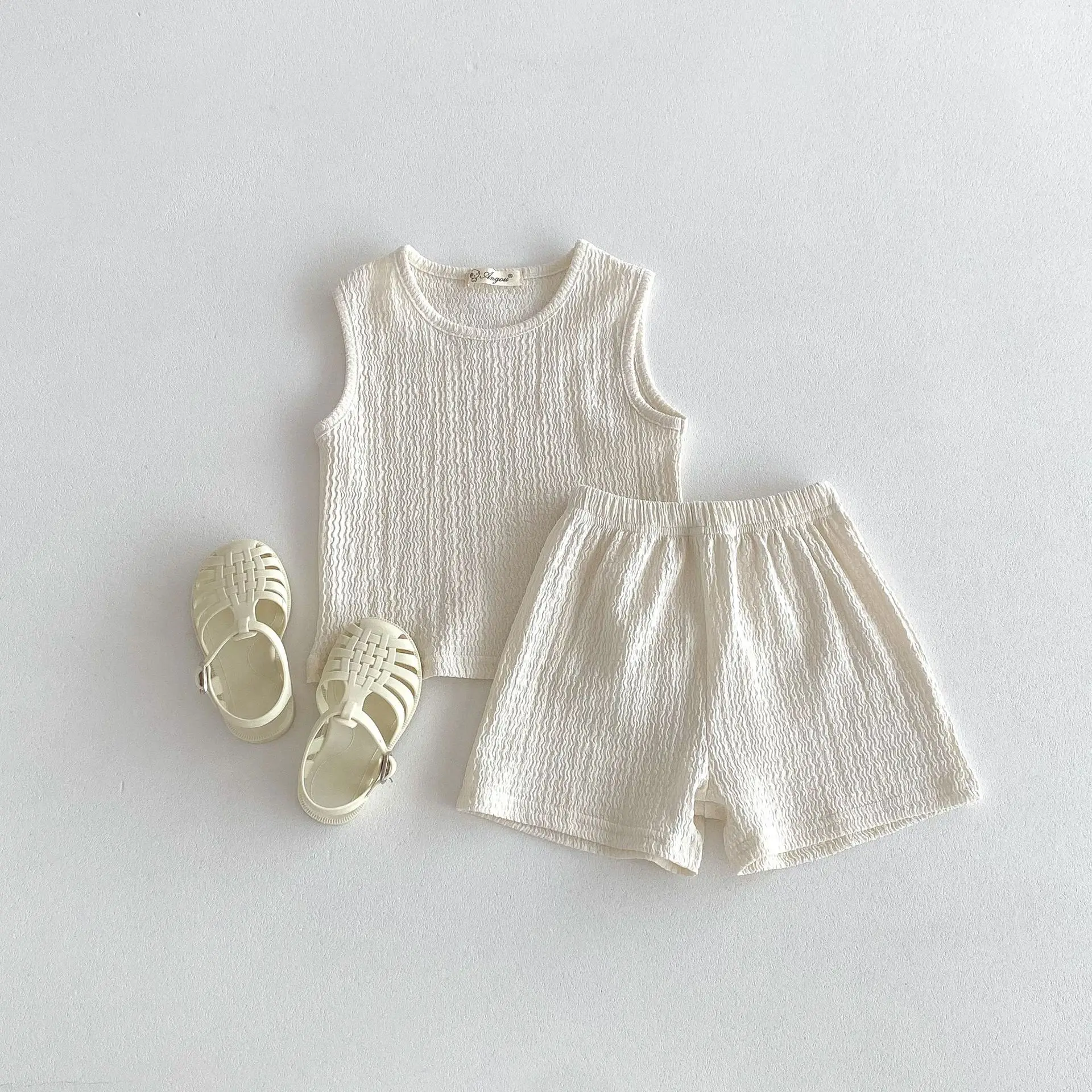 2024 Summer New Children Sleeveless Clothes Set Thin Cotton Boys Girls Solid Vest + Shorts 2pcs Suit Kids Soft Casual Outfits