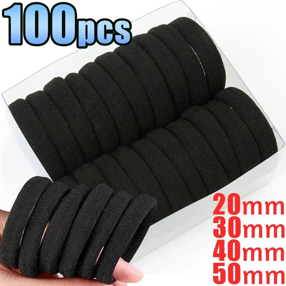 Black Basic Hair Bands Women Girls High Elastic 2-5cm Simple Solid Rubber Headband Hair Ropes Ties Ponytail Holder Accessories