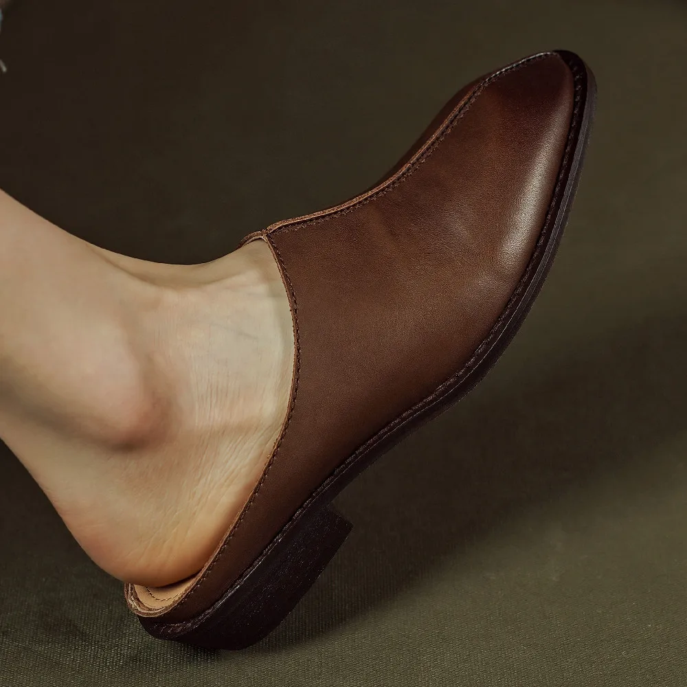 Damskie z okrągłym noskiem płaskie buty wsuwane muły rekreacyjne miękkie comfortbale wysokiej jakości letnie zjeżdżalnie buty retro dla kobiet