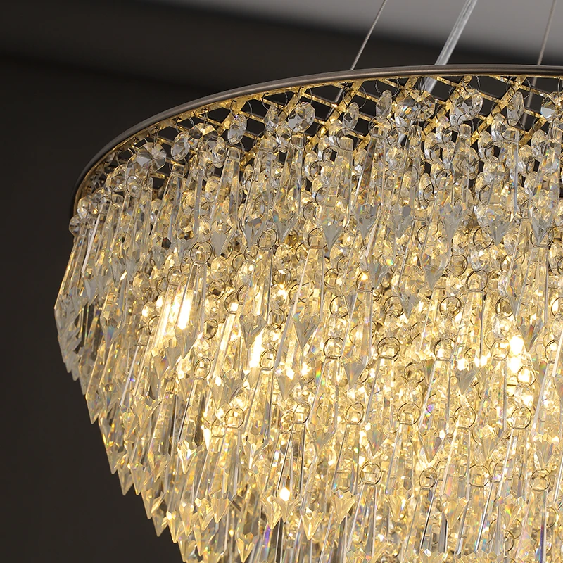 Postmodern Style Living Room Hanging Pendant Light Luxury High Quality Stainless Steel Crystal Chandelier Lamp