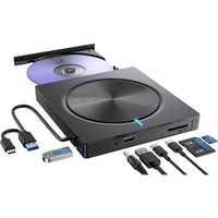 7-IN-1 External DVD Drive Player USB 3.0 CD ROM Burner SD/TF Card Reader CD DVD +/-RW Optical Disk Drives Writer for Laptop PC
