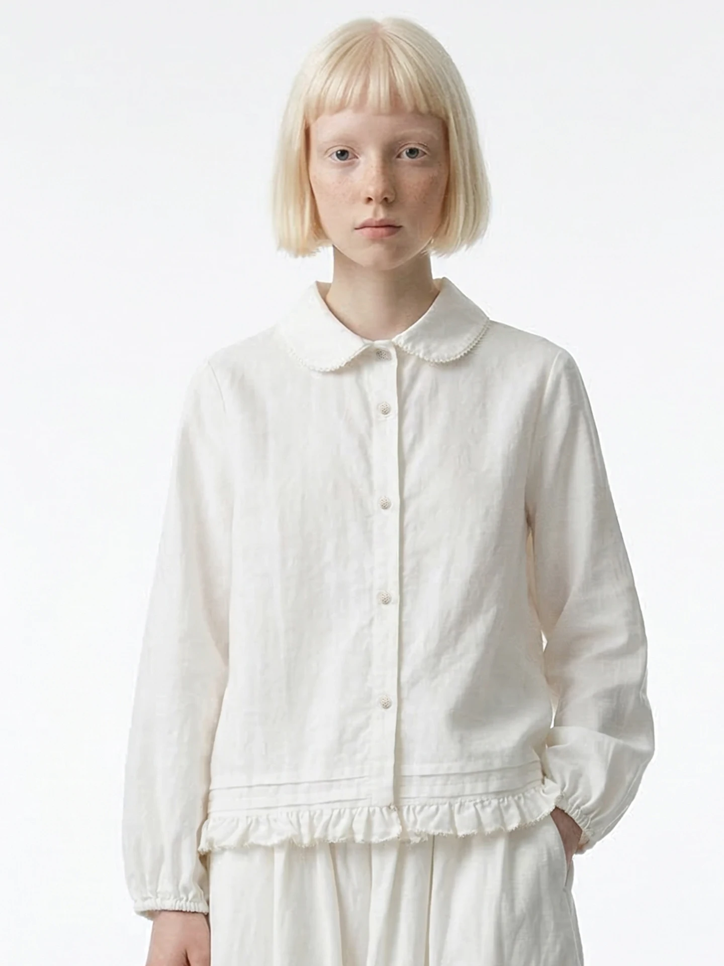 

Рубашка с воротником в лесном стиле imakokoni 2026, весенняя коллекция, с белым грибовидным краем, топ с длинными рукавами 265386