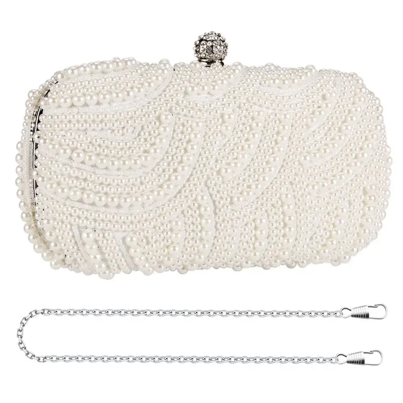 Pearl Clutch Bags Women Purse Ladies Hand Bags Evening Bags for Party Wedding Pearl Fashion Clutch Bags - White-A51M