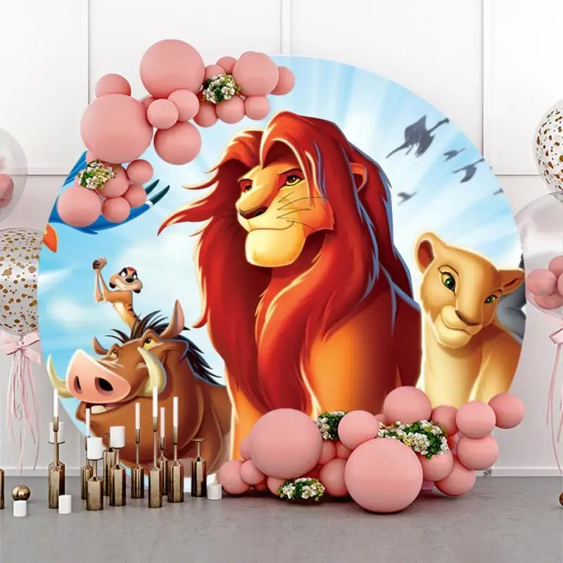 خلفيات مرنة مستديرة لحفلات ديزني سيمبا ذا كينج ليون للصور، زينة حفلات أعياد الميلاد السعيدة للأطفال، مستلزمات حفلات الأطفال #2