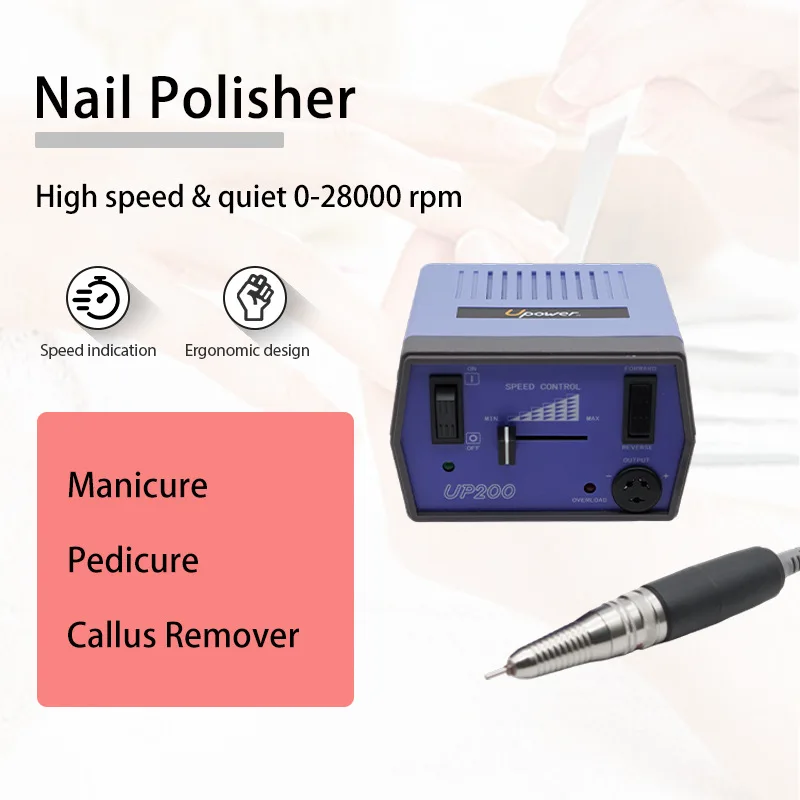 UP200 28000RPM Electric Nail Drill Machine 3 Pin Handpiece Portable Nail Polisher Manicure Pedicure File for Salon Nail Art