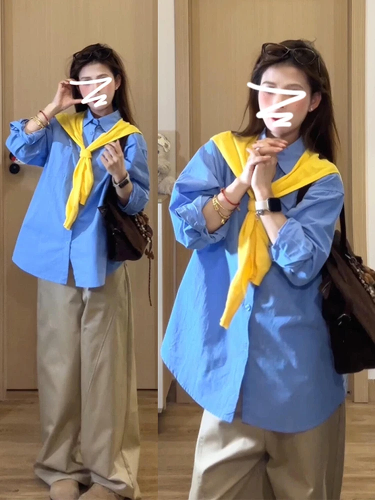 

Klein Blue Collar irt Women's New 2026 Unique Sli Outerwear Layering Cardigan Cotton Long Sve Sweet Sle