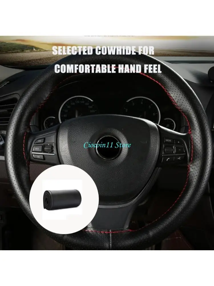 

Y1UB Additional Cattlehide Leather Steering Cover Hand Sewn Not Slip Face Global Car Model Fit