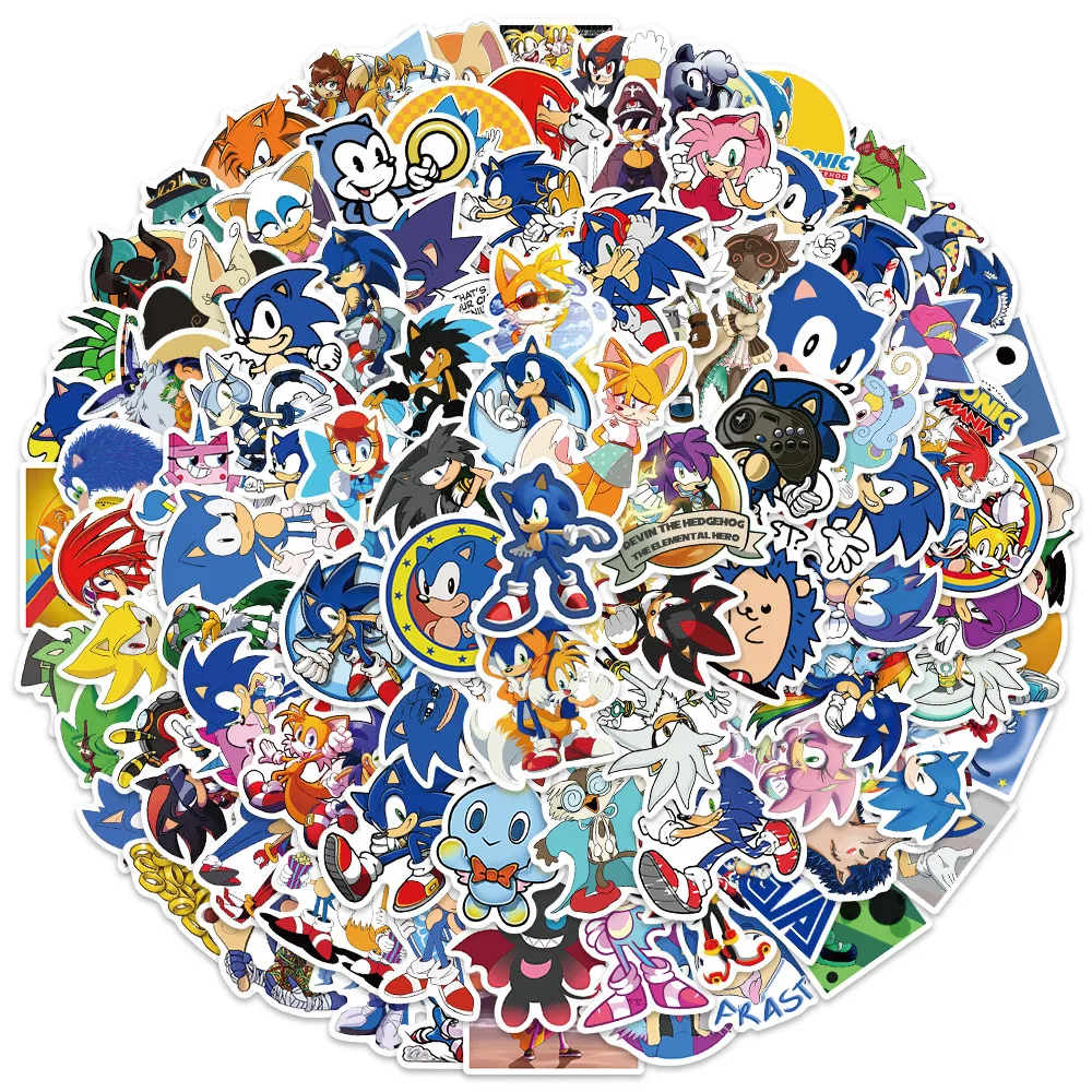 100Pcs/Set Sonic Stickers Cute Cartoon Classic Toys Decoration Decals DIY Stationery Phone Case Kids Anime Sticker Toy