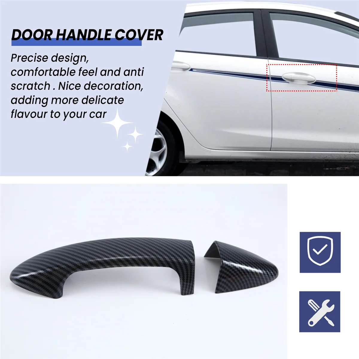 Stiker penutup pegangan pintu eksterior mobil, untuk Ford Fiesta 2009 2010 2011 2012 Aksesori, serat karbon