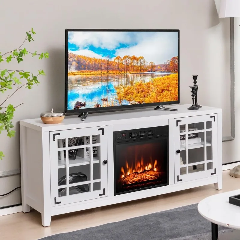 

RELAX4LIFE 58-дюймовая подставка для электрического камина для телевизоров с диагональю до 65 дюймов, медиаразвлекательный центр с каминным нагревателем/19 дюймов, белый