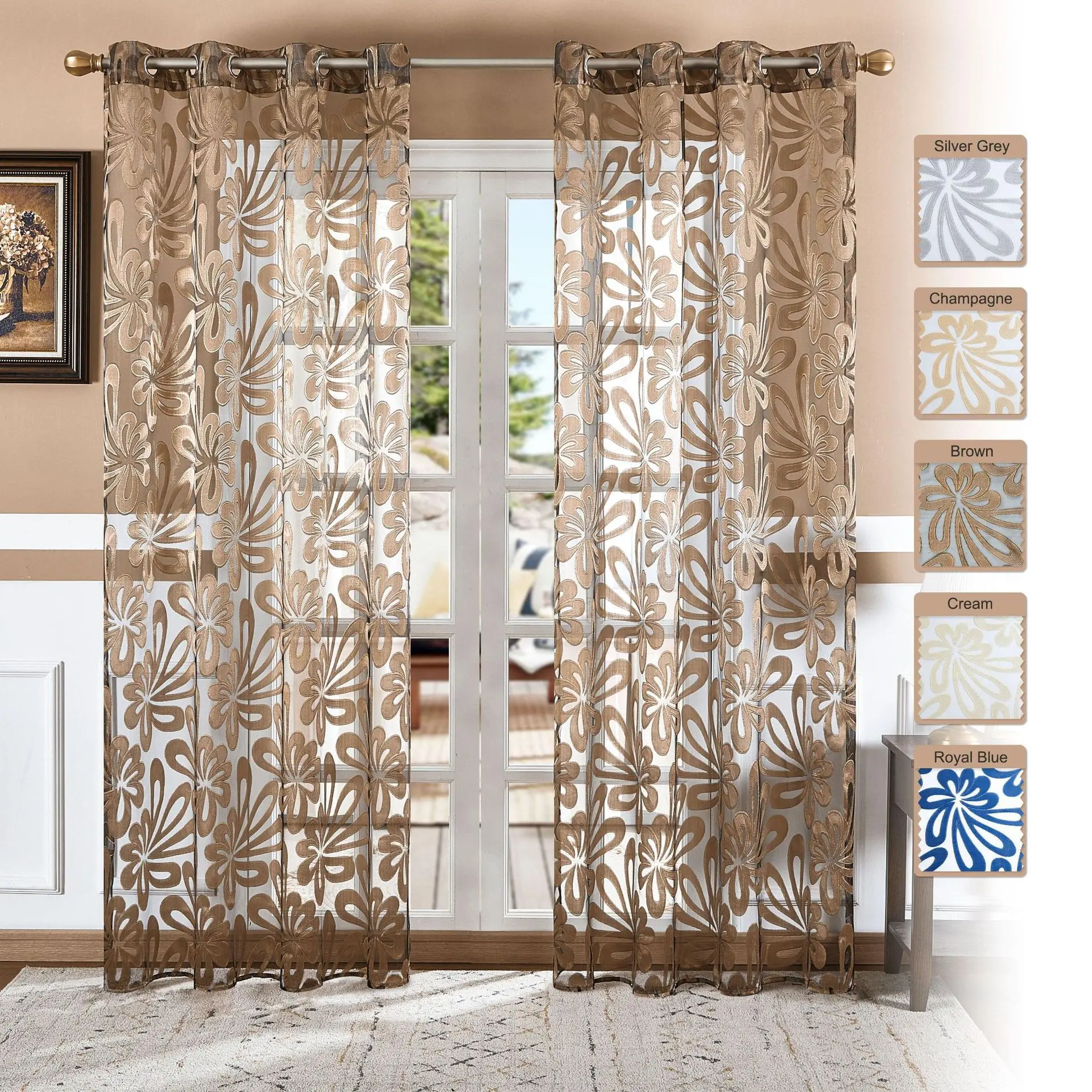 

1pcs European Style Modern Jacquard Window Curtains Luxury Glass yarn European style hand jacquard gauze curtain living room