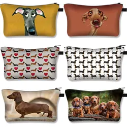 Bonito dachshund cão compõem saco de armazenamento bolsa de cosméticos bolsa organizador de viagem caso de higiene pessoal para femminile bolsas para mulher bolsa