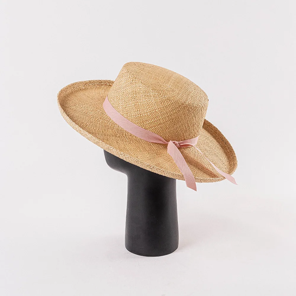 USPOP New Spring Summer Parent-child Beach Hats for Women Sun Hats Flat-top Curled-edge Ribbon-decorated Straw Hat