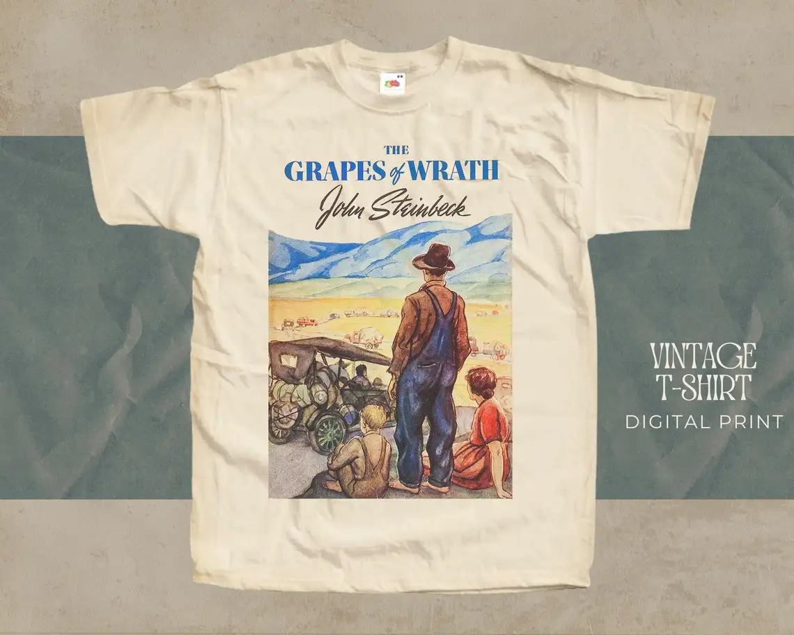 VINTAGE T-SHIRT The Grapes of Wrath Natural TShirt for Men Woman Unisex Digital Print Natural color Size S M L XL 2XL 3XL 4XL 5X