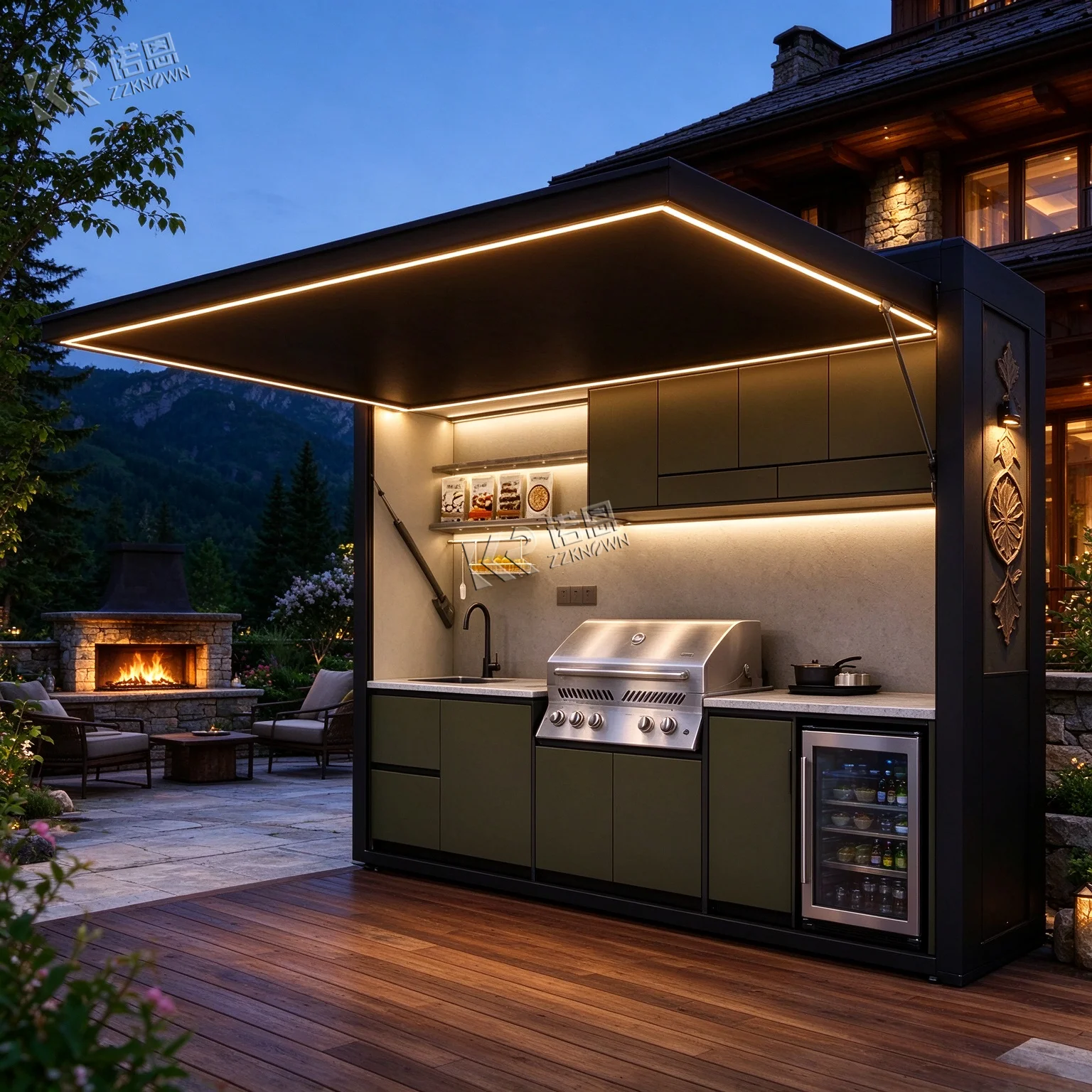 Heat Barrier Cabinet Shell Outdoor Kitchen Roasting Work Hub For Private Unroofed Home Yard Outdoor Kitchen