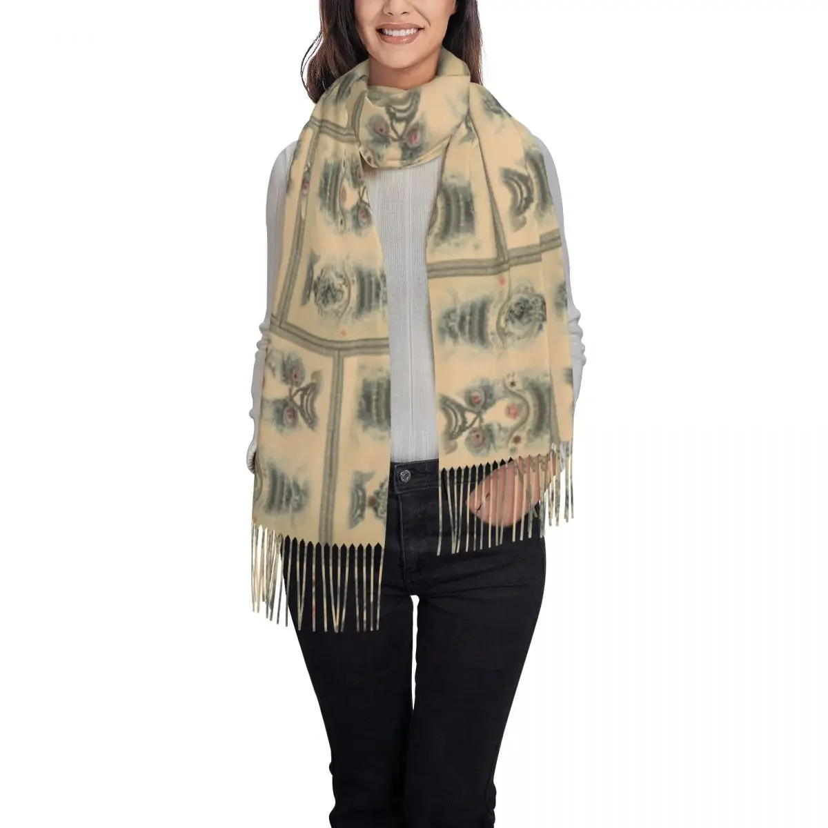 Fashion J-Jeans Tattoo Scarf with Tassel P-Pauls Keep Warm Shawl Wraps Unisex Designer Scarves Wraps Winter Luxury Bufanda Mujer