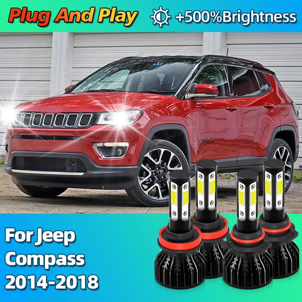 

2/4Pcs Turbo 30000Lm Car Headlight LED Bulbs CANBUS Lights HB3 H11For Jeep Compass 2014 2015 2016 2017 2018 6000K Lamp