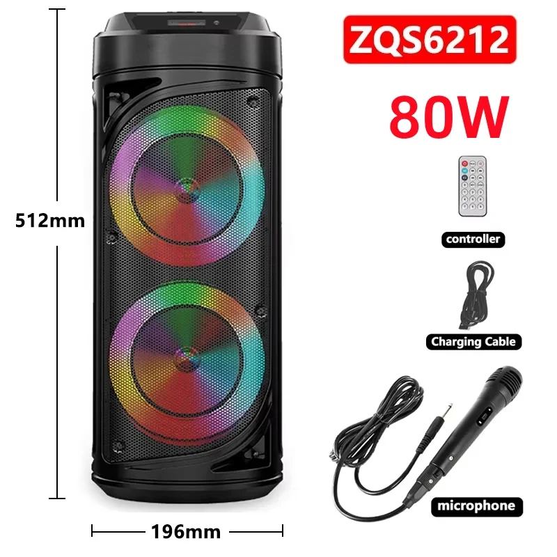 ZQS6212 Portable Bluetooth Speaker Wireless Column Big Power Stereo Subwoofer Bass Party Speakers with Microphone Family Karaoke