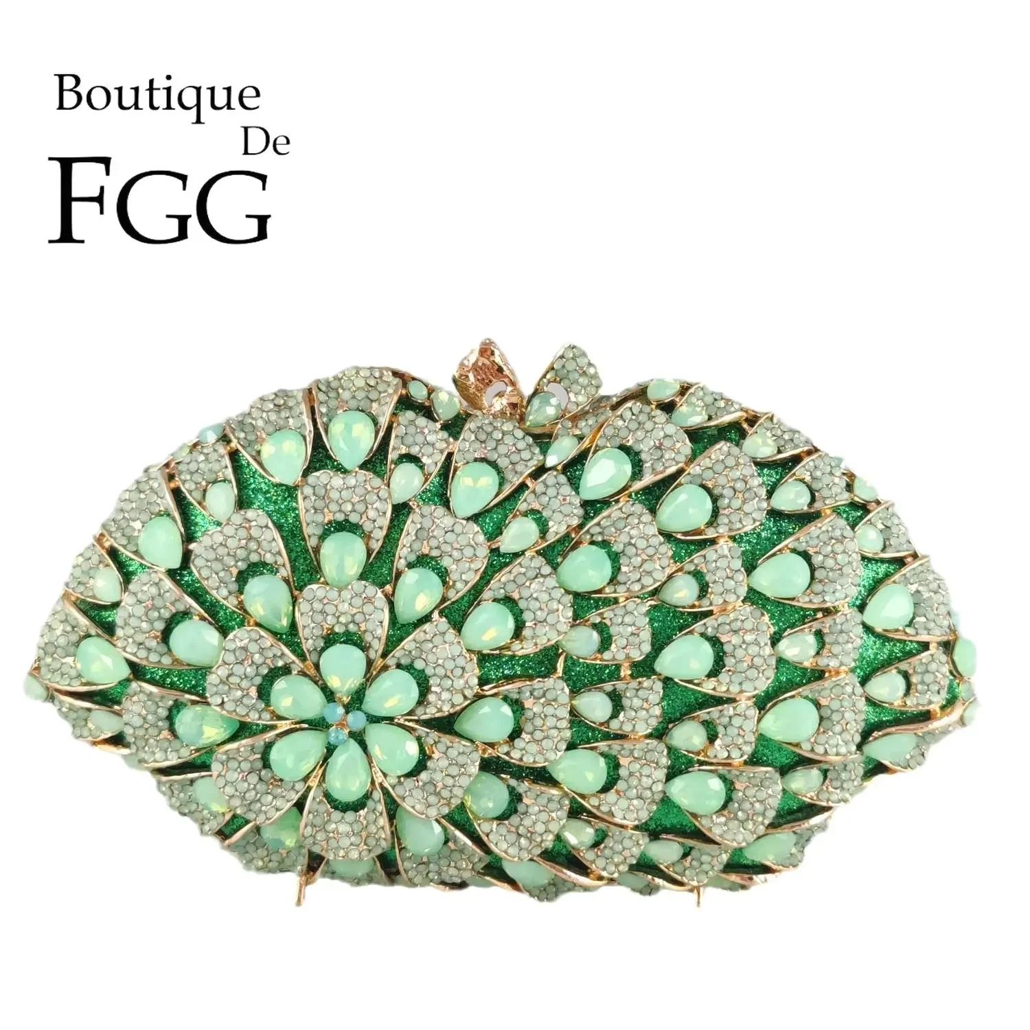 

Boutique De FGG Light Green Women Crystal Clutch Evening Purses Wedding Party Rhinestone Handbags Party Dinner Minaudiere Bag