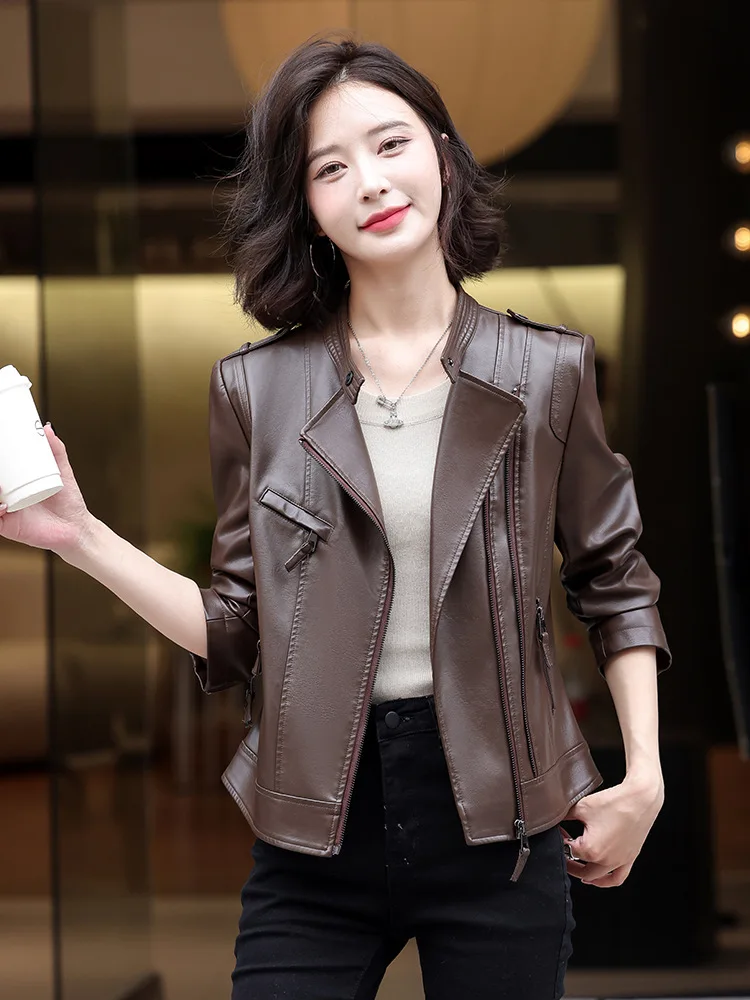 Autumn/Winter New Korean Edition Leather Jacket Women's PU Leather Coat Motorcycle Suit Slim fit Women's Leather Jacket