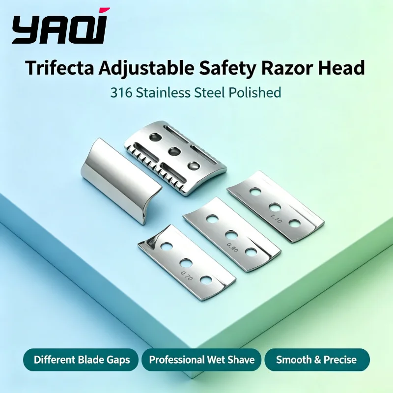 2026 YAQI Trifecta Adjustable 316 Stainless Steel Polished High quality Safety Razor Head with Different Blade Gaps