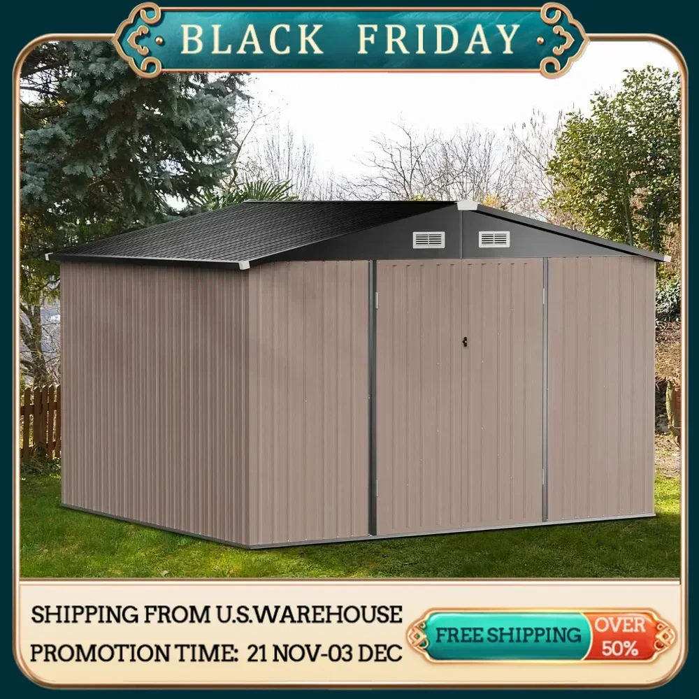 Outdoor utility storage shed 7.6x9.7 FT, with lockable vents and doors, for backyard use